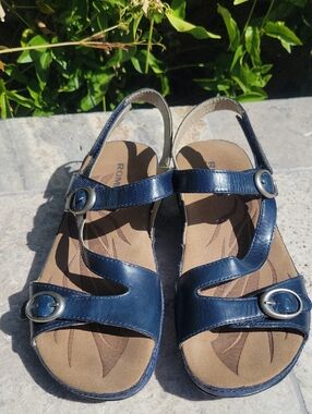 Romika Fidschi Line Navy Blue Leather Slingback Buckle Sandals
